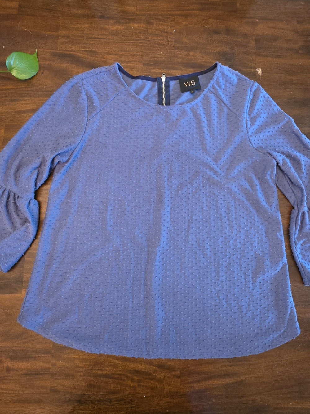 W5 Anthropologie Blue Swiss Dot 3/4 Bell Sleeve Blouse Top M